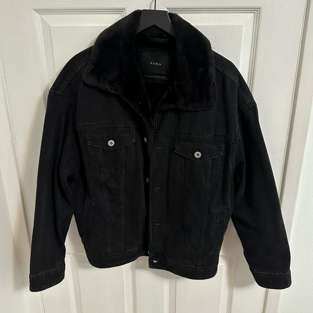 Zara Oversized Denim Jacket Lined with Faux Fur